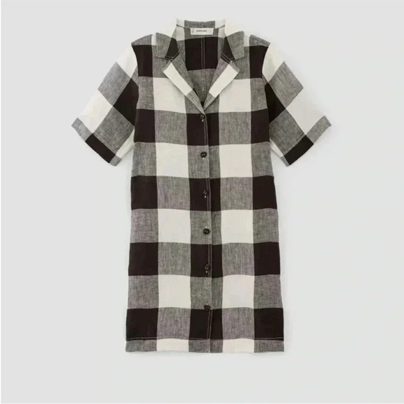 Everlane The Linen Shirt Dress Button Front Checkered Black White Knee Length XL - Picture 5 of 12